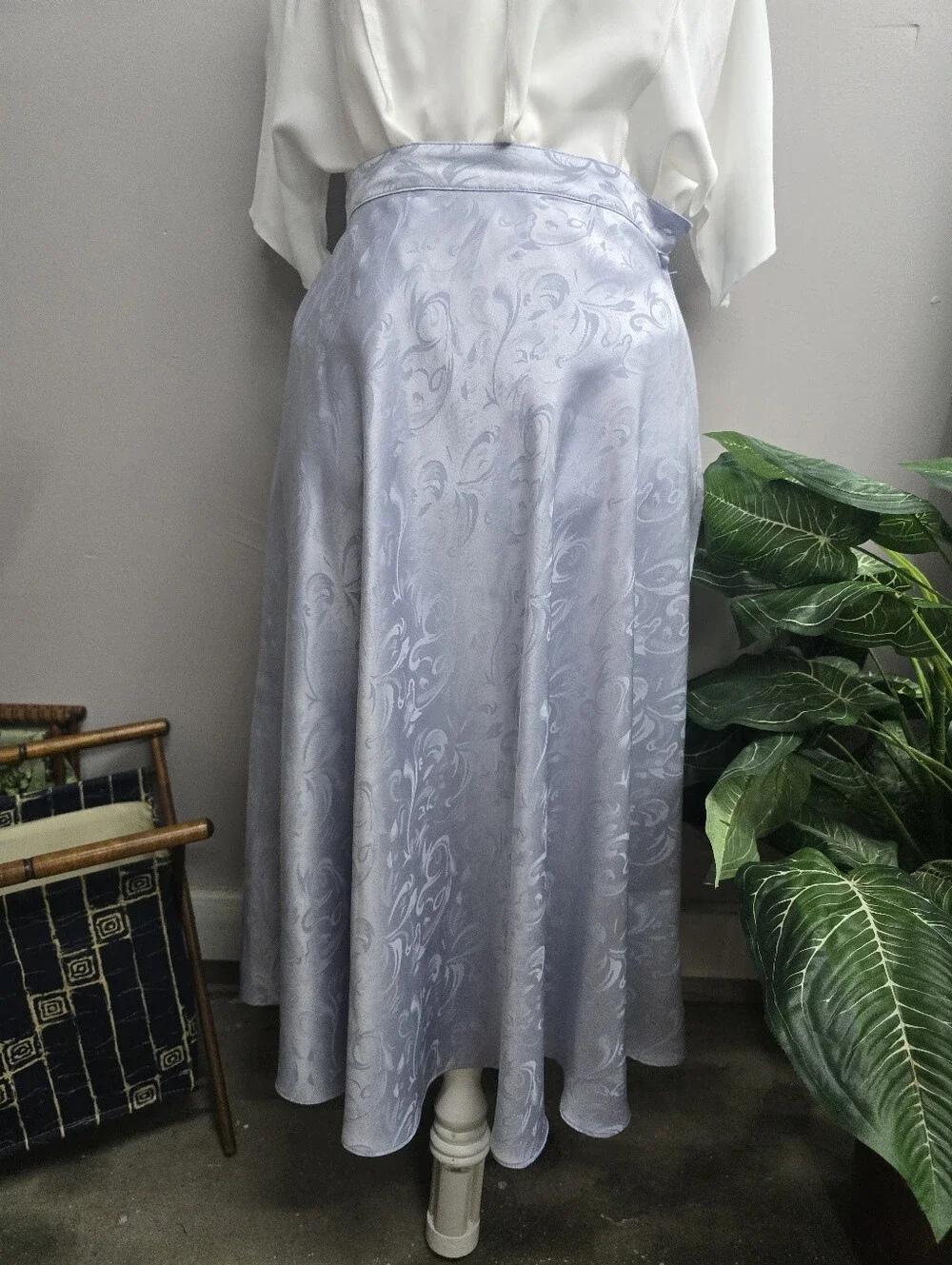 V I N T A G E:: Blue Satin Midi Skirt